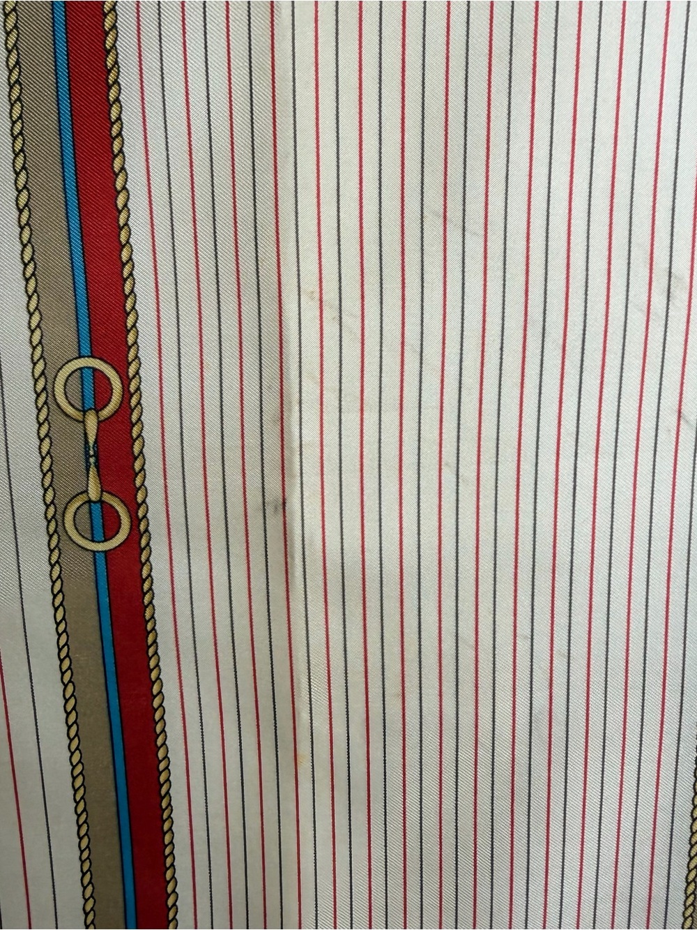 Celine Cream Horse Bit Silk Scarf with Red and Blue Stripe & Brown Border - Picture 8 of 9